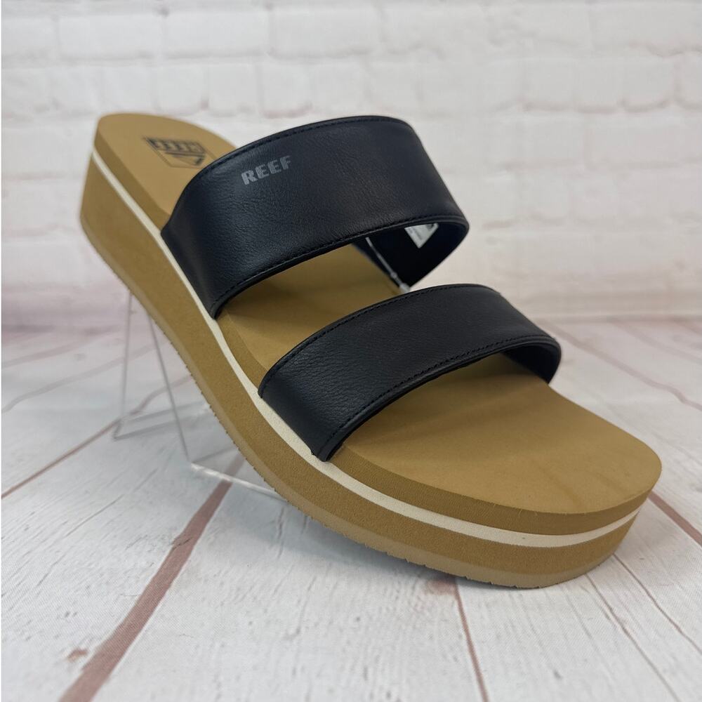 Reef Hali Hi 2 Bar Black Sandals Women’s Size 9 Casual Platform Comfort Slides